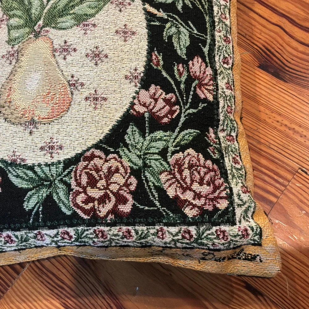 VTG Woven Tapestry Fruit Pear Rose Floral Decorative Pillow 14